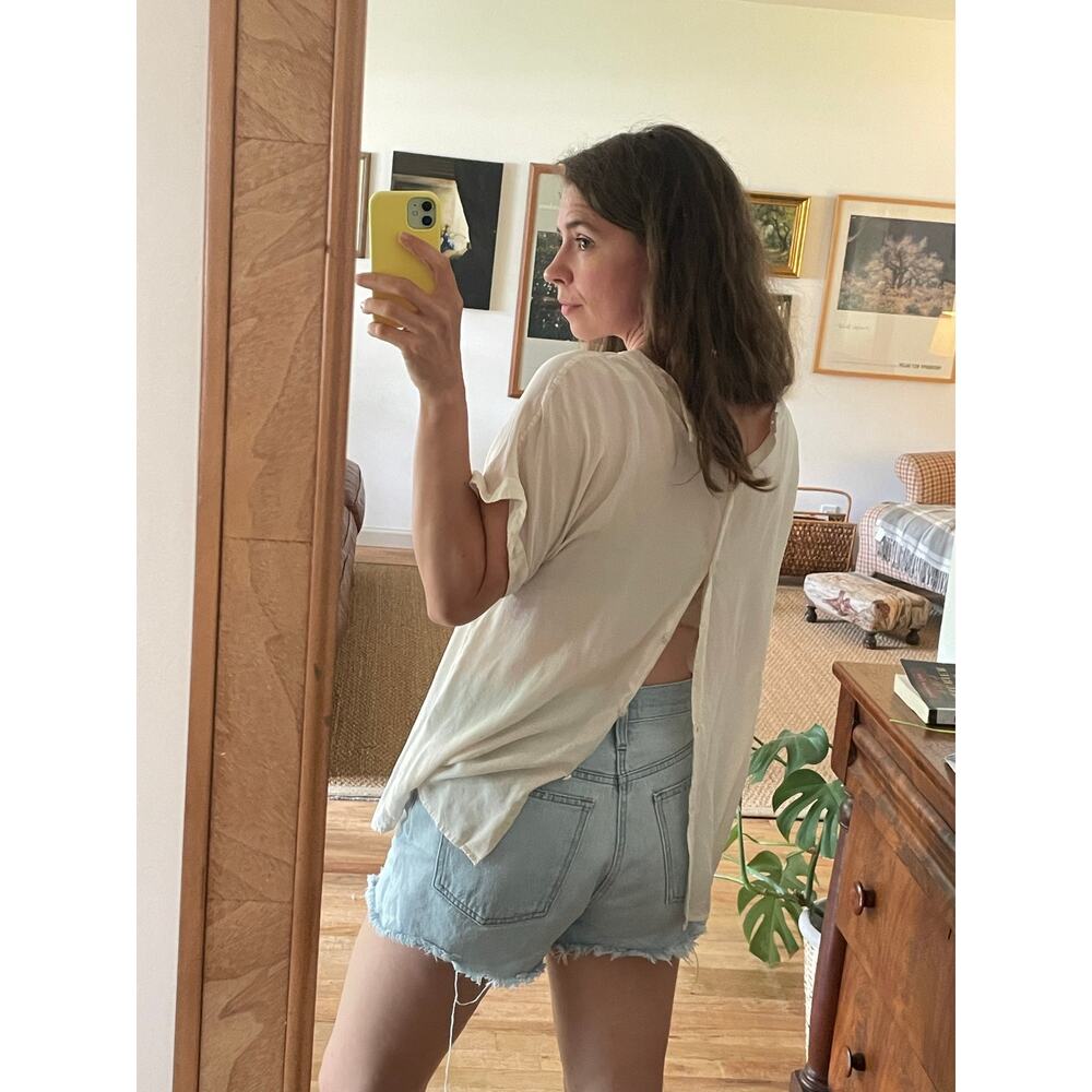 Silk Vintage Back Button Short Sleeve Top